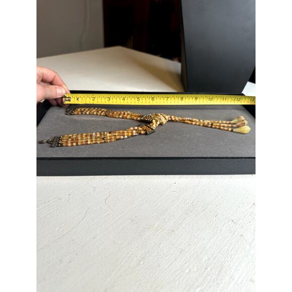 Vintage gold tone brass beaded with chocolate rhinestones drop choker/necklace - Picture 6 of 6